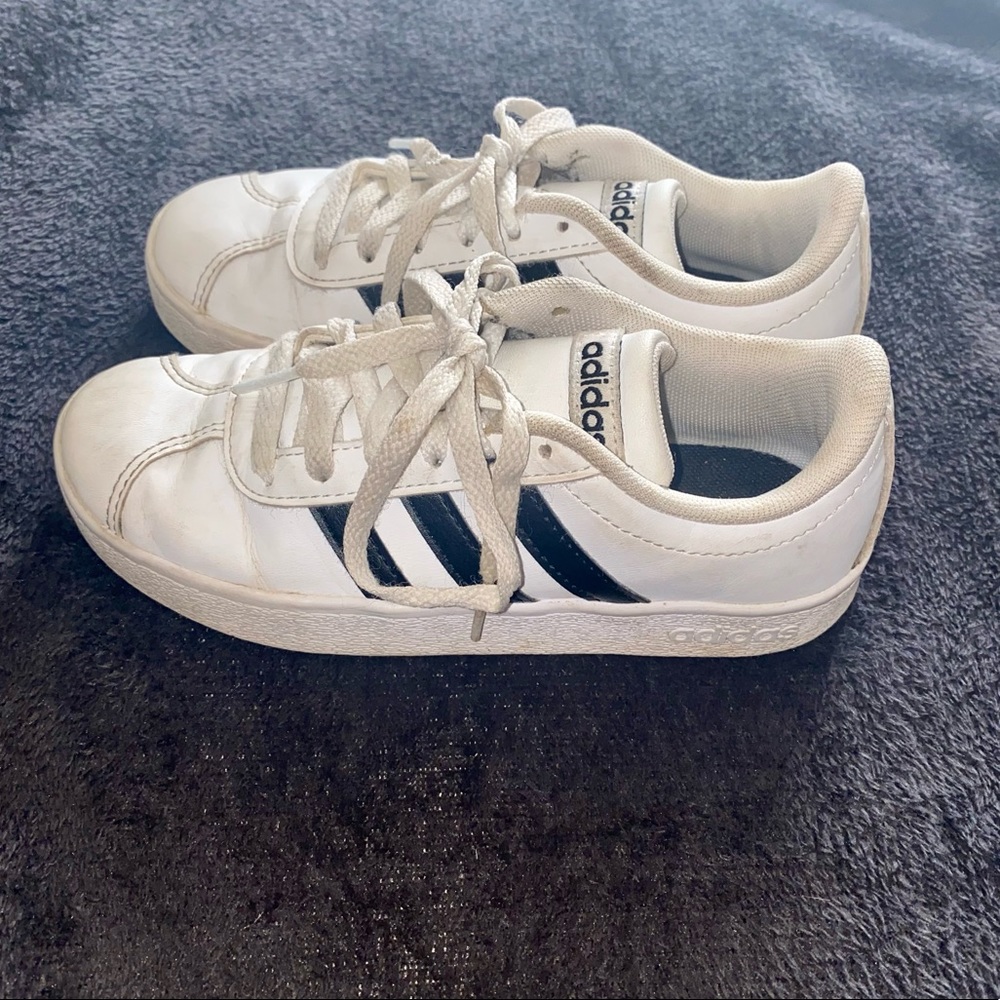Kids size 12 Adidas, white/black sneakers.